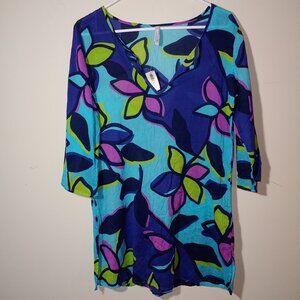 NWT Old Navy Abstract Print in Blue Purple V-Neck Tunic Swim Cover Size S